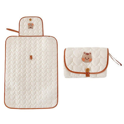 Patura Multifunctionala, Klevo, pentru Schimbat Scutec, Impermeabila, din Bumbac, 50 x 70 cm, Portabila, Model Veverita, Bej