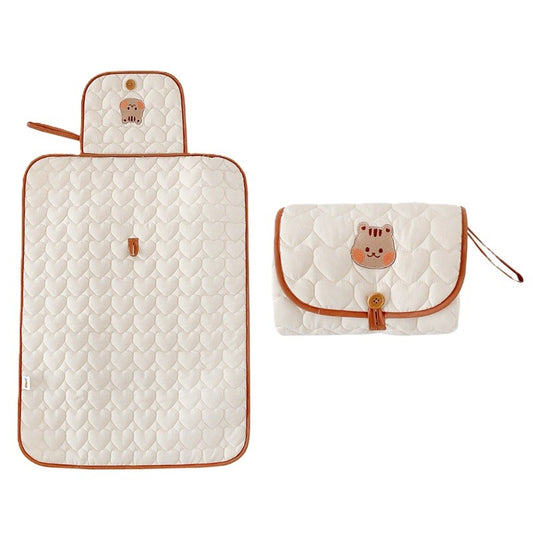 Patura Multifunctionala, Klevo, pentru Schimbat Scutec, Impermeabila, din Bumbac, 50 x 70 cm, Portabila, Model Veverita, Bej