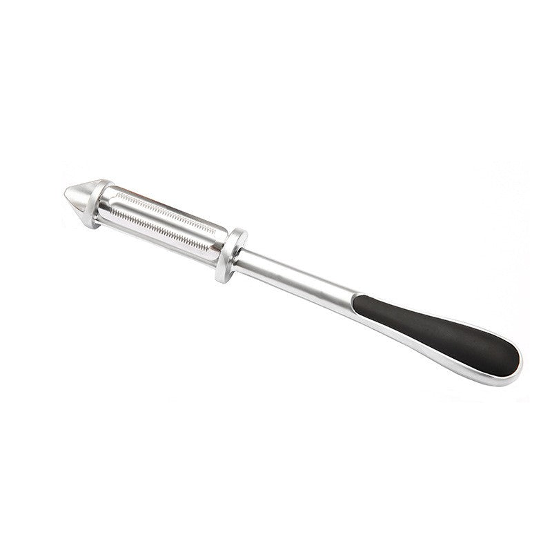Peeler 2in1 pentru Legume si Fructe, Klevo, Multifunctional, cu 2 Lame de Curatati si Feliat, Varf Ascutit pentru Gaurit, 18 cm, din Otel Inoxidabil, Argintiu/Negru