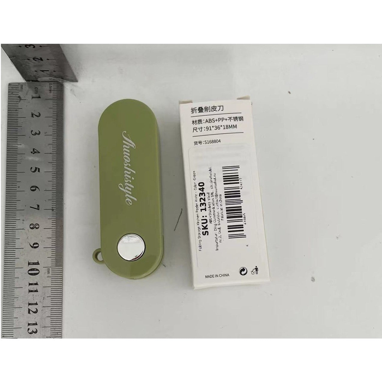 Peeler pentru Legume si Fructe, Klevo, 3.6 x 9.1 cm, Multifunctional, Curatator Pliabil, din ABS si Otel Inoxidabil, Verde