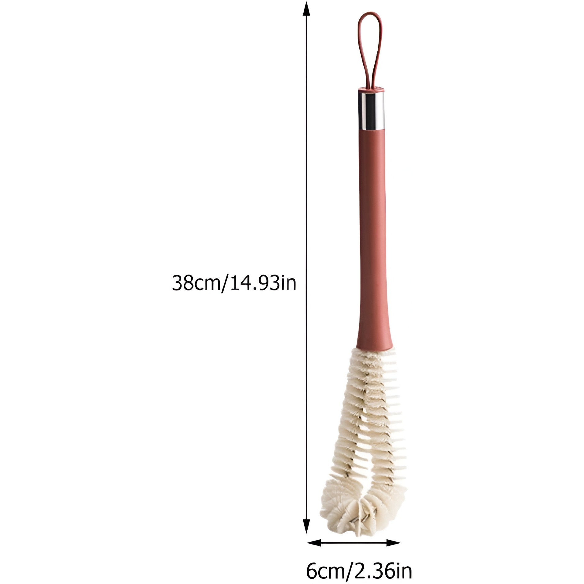 Perie de Curatat Pahare, Sticle, Biberoane, Klevo, cu Maner Lung, Uz Casnic, Silicon, Ergonomic, 3.9x5.4x38.5cm, Rosu