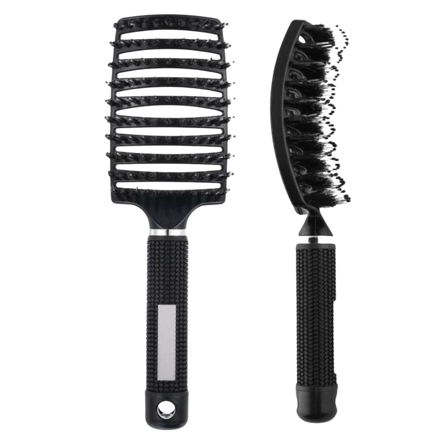 Perie de Par Curbata Ventilata, Klevo, Peri de Mistret + Nylon, Maner Antiderapant, Efect Masaj, Wet & Dry, 24.5 x 6.5 cm, Negru