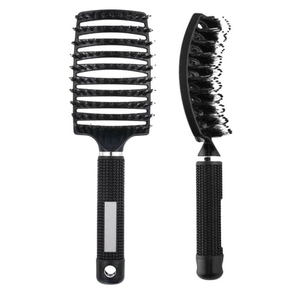 Perie de Par Curbata Ventilata, Klevo, Peri de Mistret + Nylon, Maner Antiderapant, Efect Masaj, Wet & Dry, 24.5 x 6.5 cm, Negru