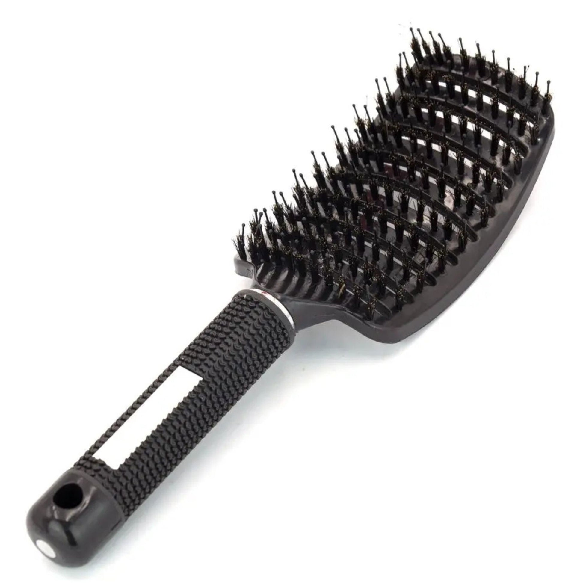Perie de Par Curbata Ventilata, Klevo, Peri de Mistret + Nylon, Maner Antiderapant, Efect Masaj, Wet & Dry, 24.5 x 6.5 cm, Negru