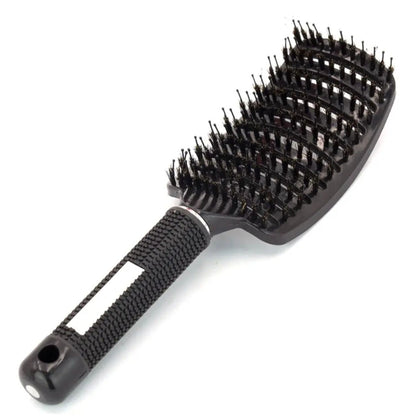 Perie de Par Curbata Ventilata, Klevo, Peri de Mistret + Nylon, Maner Antiderapant, Efect Masaj, Wet & Dry, 24.5 x 6.5 cm, Negru