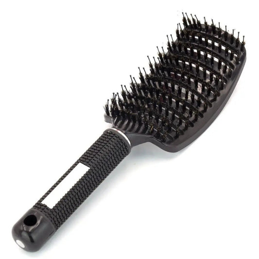 Perie de Par Curbata Ventilata, Klevo, Peri de Mistret + Nylon, Maner Antiderapant, Efect Masaj, Wet & Dry, 24.5 x 6.5 cm, Negru