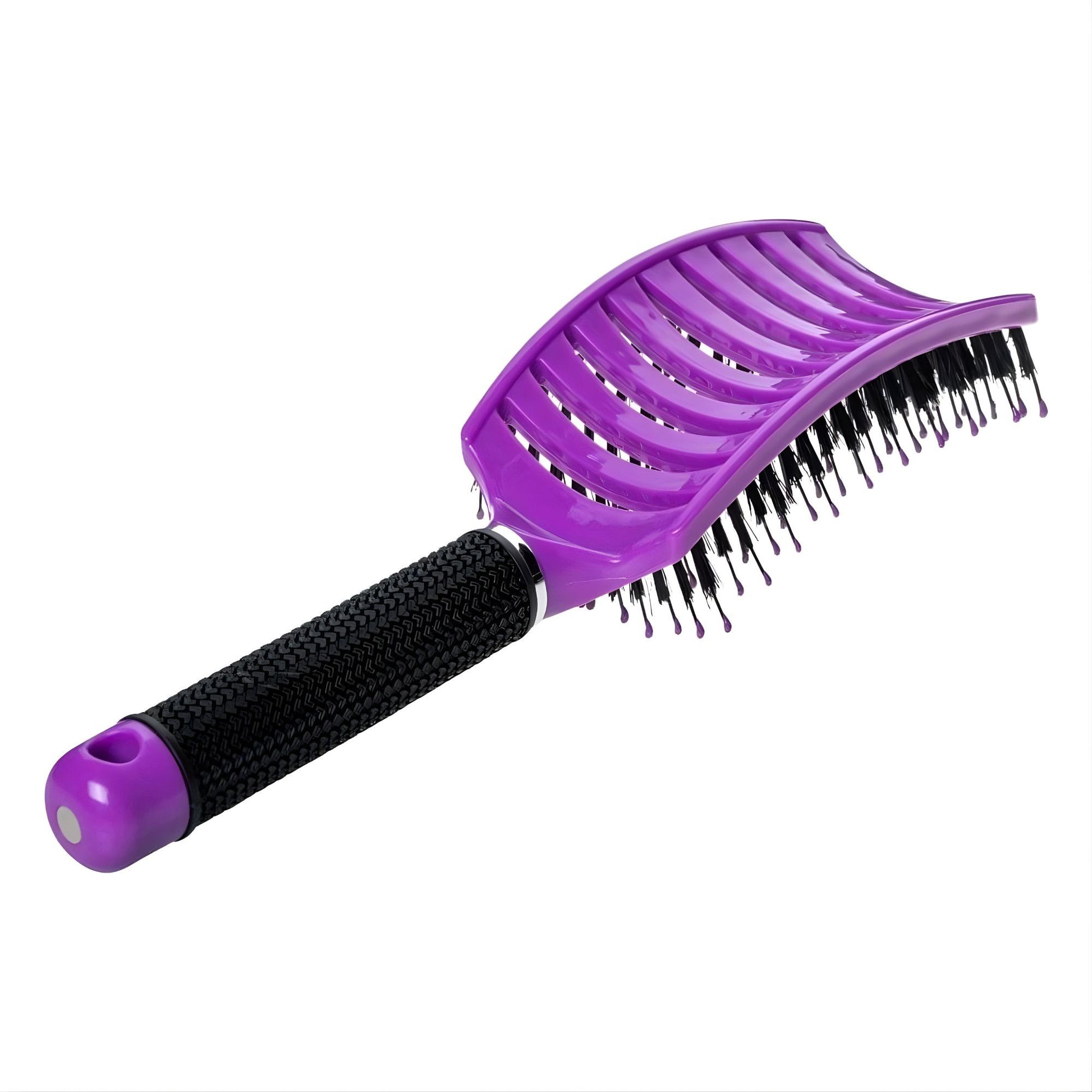 Perie de Par Curbata Ventilata, Klevo, Peri de Mistret + Nylon, Maner Antiderapant, Efect Masaj, Wet & Dry, 24.5 x 6.5 cm, Violet