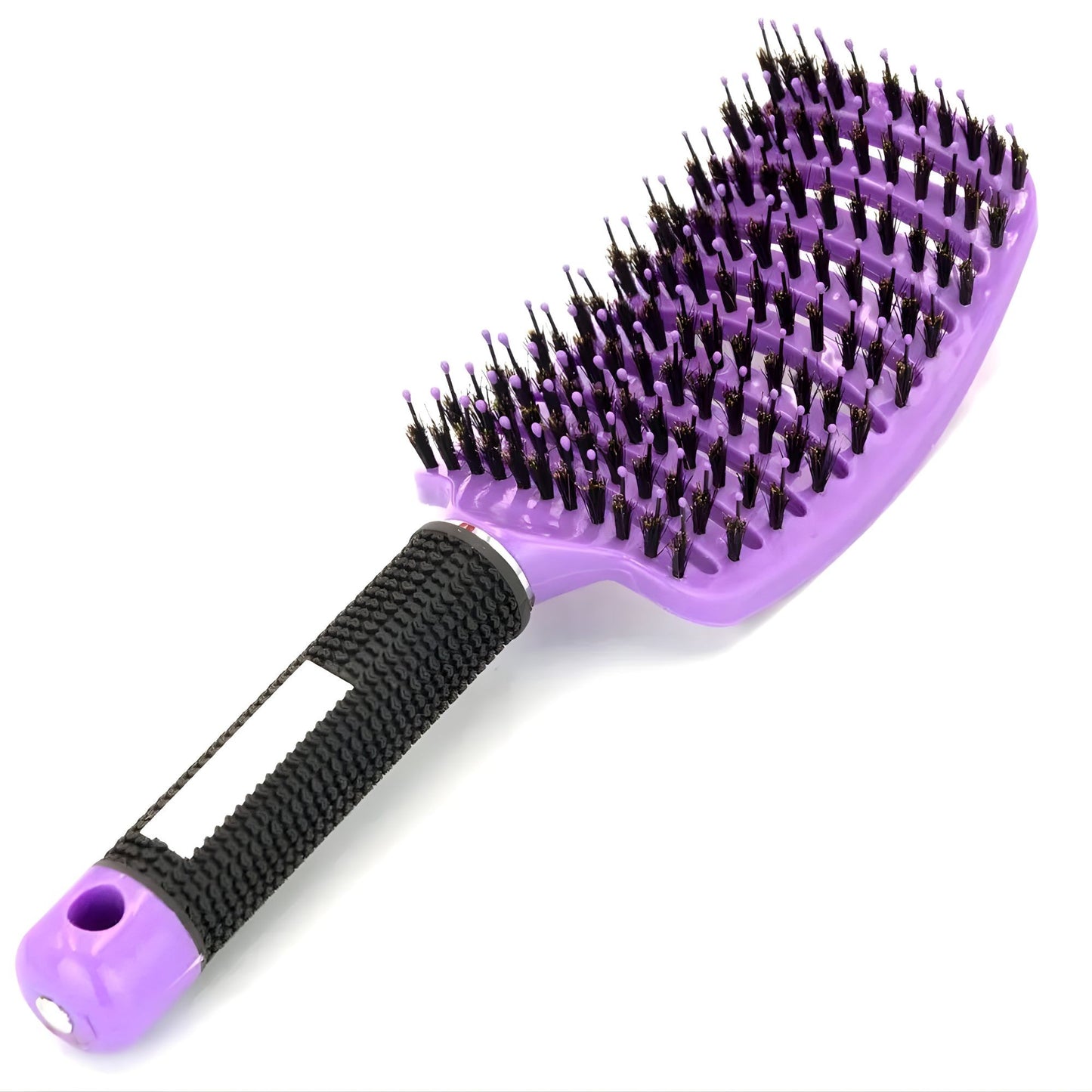 Perie de Par Curbata Ventilata, Klevo, Peri de Mistret + Nylon, Maner Antiderapant, Efect Masaj, Wet & Dry, 24.5 x 6.5 cm, Violet
