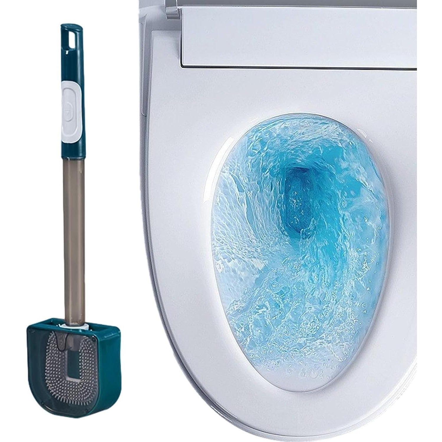 Perie de Toaleta, Klevo, cu Recipient pentru Detergent, din Plastic+TPR, Montare fara Perforare, 40 x 9 cm, Verde