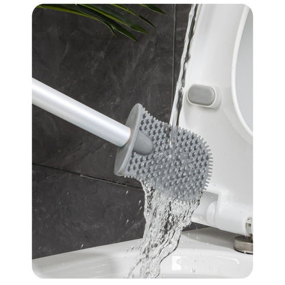 Perie de Toaleta, Klevo, cu Recipient pentru Lichid, perie din TPR, Montare fara Perfoare, 12 x 6.5 x 40 cm, Alb