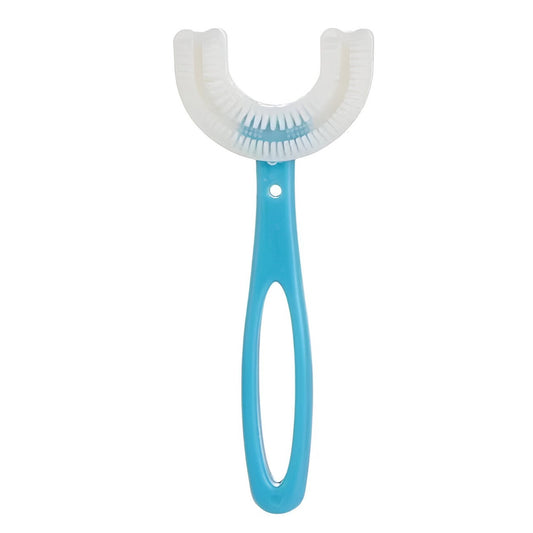 Periuta de Dinti in Forma de U, Klevo, pentru Copii 6-12 ani, Peri Moi, 12 cm, Model Inima, Culoare Albastru