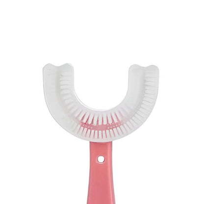 Periuta de Dinti in Forma de U, Klevo, pentru Copii 6-12 ani, Peri Moi, 12 cm, Model Inima, Culoare Roz