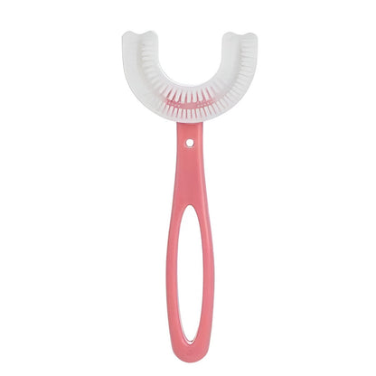 Periuta de Dinti in Forma de U, Klevo, pentru Copii 6-12 ani, Peri Moi, 12 cm, Model Inima, Culoare Roz