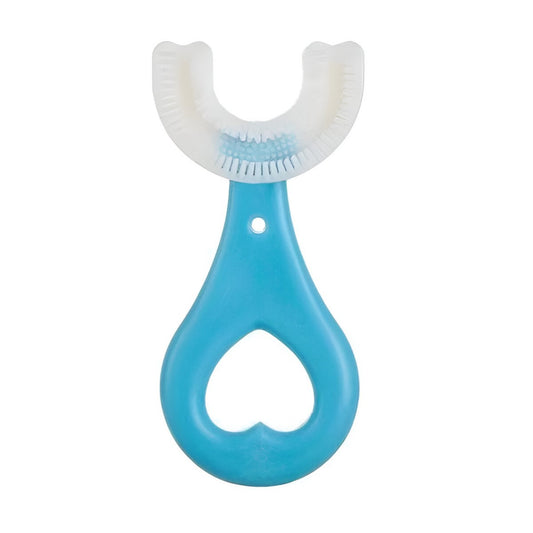 Periuta de Dinti in Forma de U, Klevo, pentru Sugari si Copii 2-6 ani, Peri Moi, 9 cm, Model Inima, Culoare Albastru