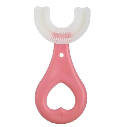Periuta de Dinti in Forma de U, Klevo, pentru Sugari si Copii 2-6 ani, Peri Moi, 9 cm, Model Inima, Culoare Roz