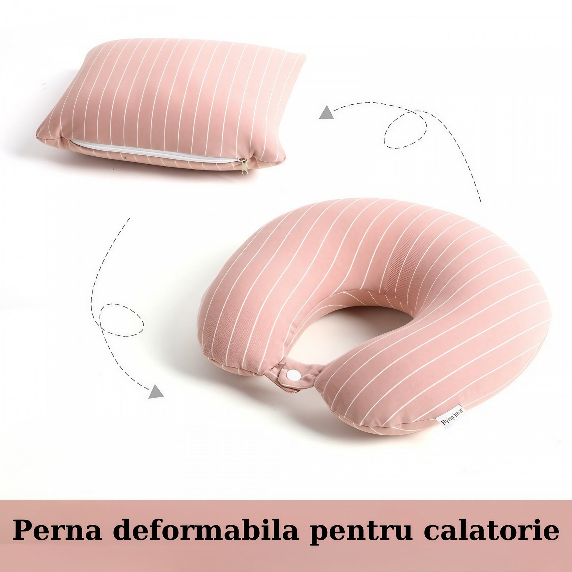 Perna de calatorie, Klevo , 2 in 1, cu Particule de Spuma cu Memorie, Roz