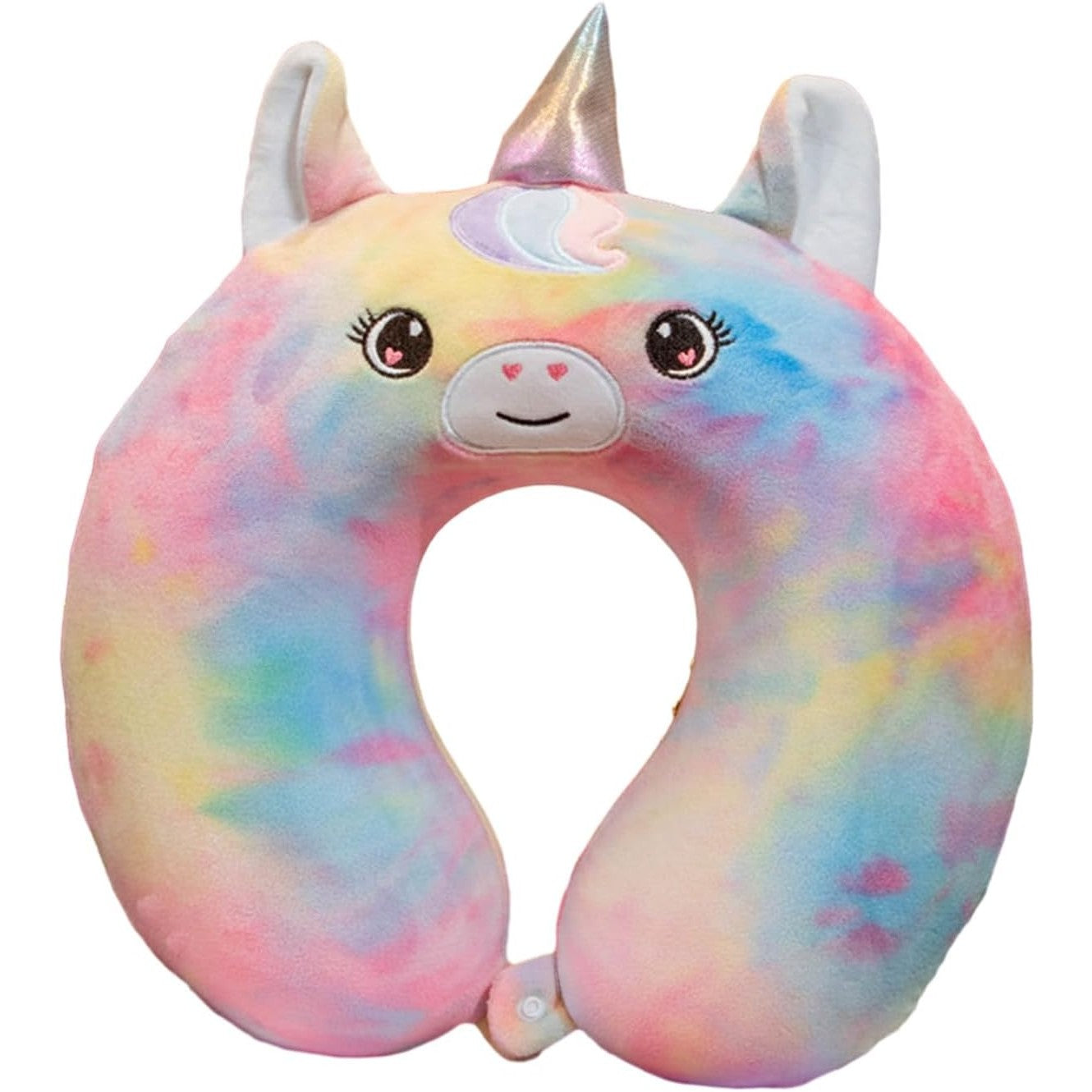 Perna de Calatorie in Forma de U, Klevo, Pentru Gat si Cap, Umplutura din Spuma cu Memorie, 30x30 cm, Model Unicorn, Accesoriu de Voiaj, Birou, Masina, Sistem Prindere Capse, Multicolor