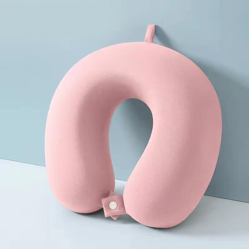 Perna de Calatorie in Forma de U, Klevo, Pentru Gat si Cap, Umplutura din Spuma cu Memorie, 30x30 cm, Sistem Prindere Capse, Cutie de Depozitare, Roz