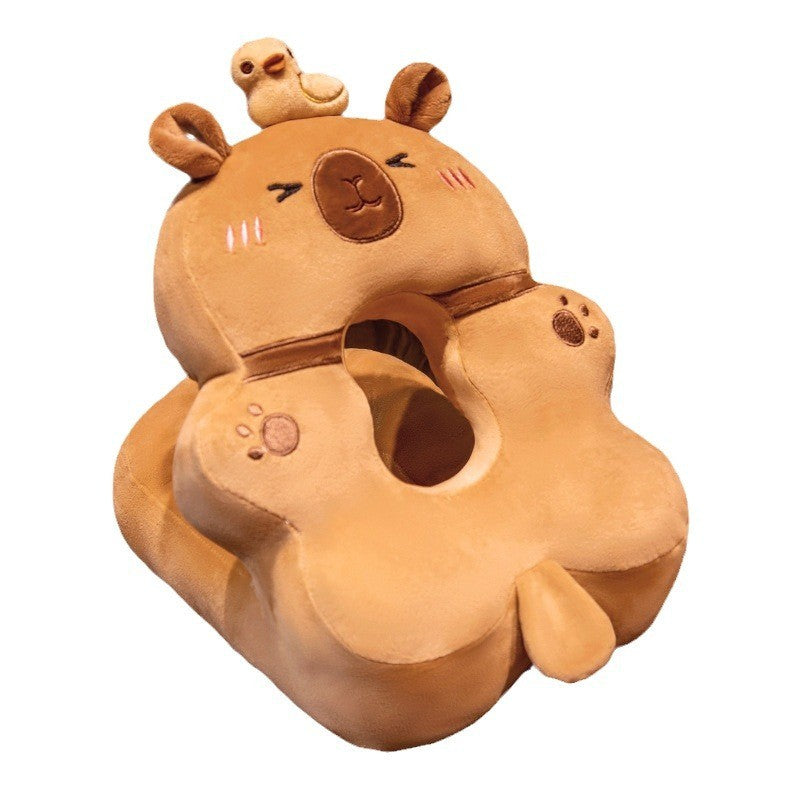 Perna din Spuma, Klevo, pentru Birou, Calatorii, Model Capybara, Lavabila, Umplutura de Bumbac, Spatiu Cap in Forma de 8, 30x35x30 cm, Portocaliu