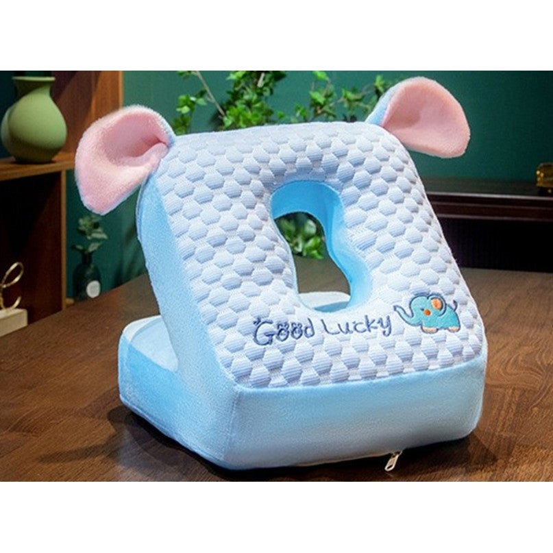 Perna din Spuma, Klevo, pentru Birou, Calatorii, Pauze, Model Elefant, Microfibra, 30x35x30 cm, Albastru