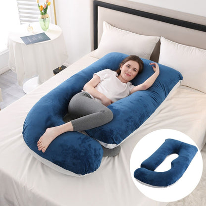 Perna pentru Gravide, Klevo, Perna de Sarcina, Detasabila si Lavabila, Ergonomica Tip J, Captuseala din Poliester, 155 x 75 x 60 cm, Bleumarin/Gri deschis