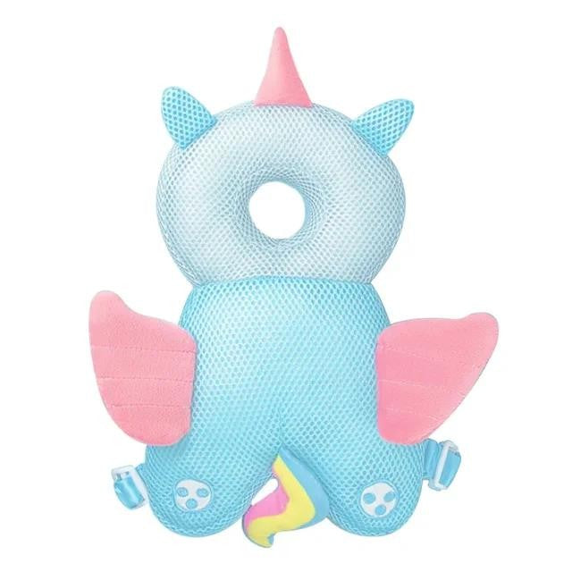 Perna tip Rucsac pentru Protectia Capului, Klevo, Tetiera tip Unicorn, pentru Bebelusi, Design tip Plasa, 33x6x19 cm, 180 g, Albastru