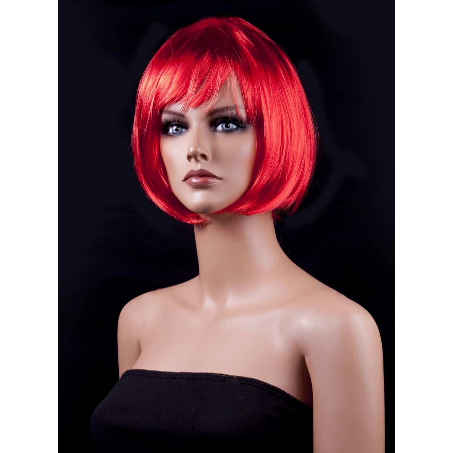 Peruca Cosplay, Klevo, Tunsoare Bob cu Breton, pentru Carnaval, Halloween, Petreceri Tematice, din PET, Marime Universala, Rosu