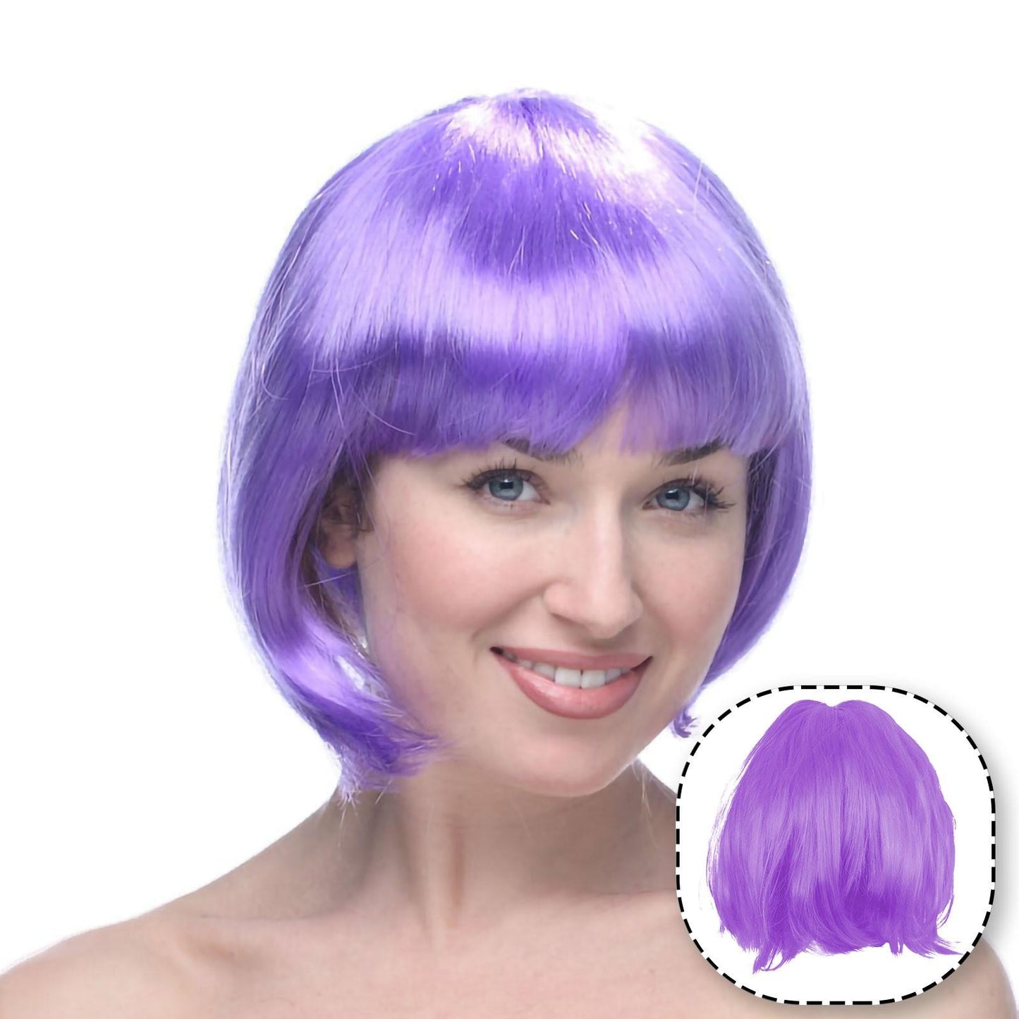 Peruca Cosplay, Klevo, Tunsoare Bob cu Breton, pentru Carnaval, Halloween, Petreceri Tematice, din PET, Marime Universala, Mov