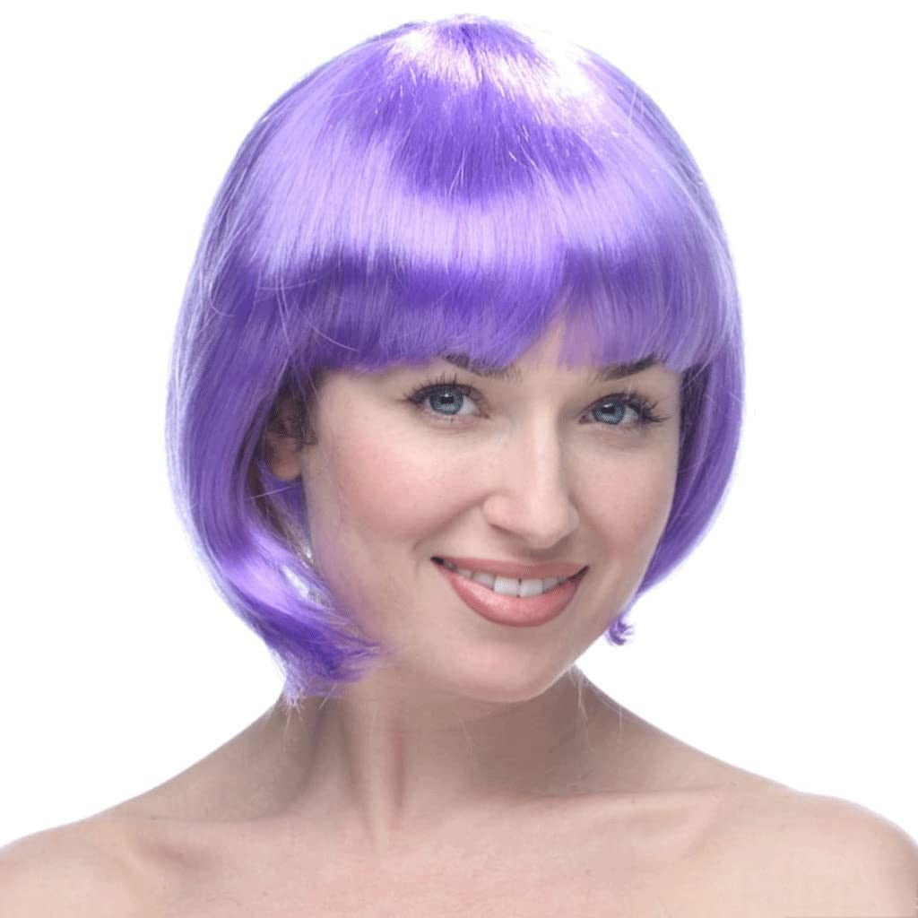 Peruca Cosplay, Klevo, Tunsoare Bob cu Breton, pentru Carnaval, Halloween, Petreceri Tematice, din PET, Marime Universala, Mov
