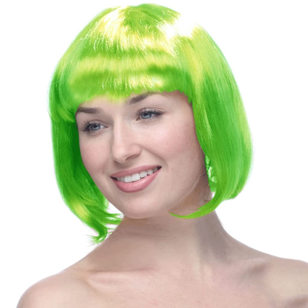 Peruca Cosplay, Klevo, Tunsoare Bob cu Breton, pentru Carnaval, Halloween, Petreceri Tematice, din PET, Marime Universala, Verde
