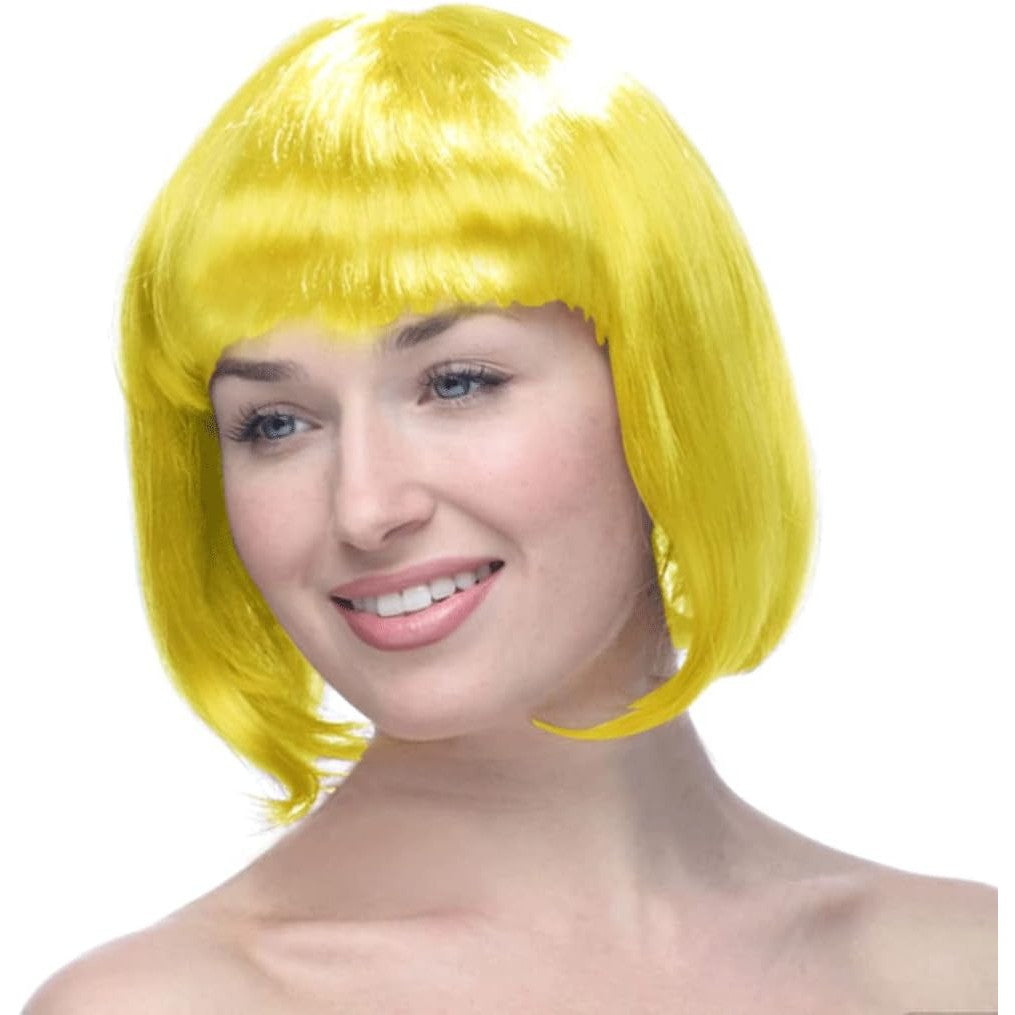 Peruca Cosplay, Klevo, Tunsoare Bob cu Breton, pentru Carnaval, Halloween, Petreceri Tematice, din PET, Marime Universala, Galben