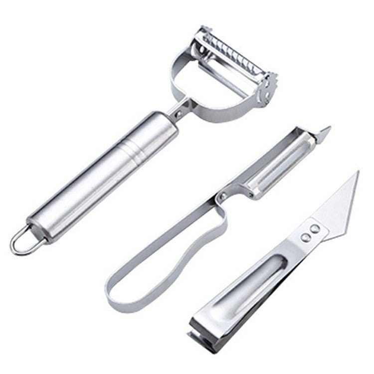 Accesorii de Curatat Decojit Fructe Legume, Klevo, Set 3 Piese, Feliator Cutit Decojitor, Legume si Fructe, din Otel Inoxidabil, cu Maner, Argintiu