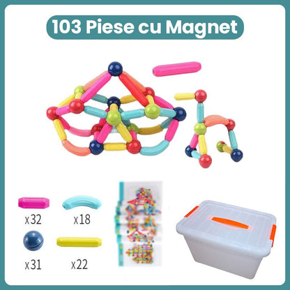 Piese Magnetice pentru Copii, Klevo, Set din 103 de Piese de diferite Culori, Constructor Magnetic cu Posibilitatea de a Construii forme Nelimitate, Multicolor