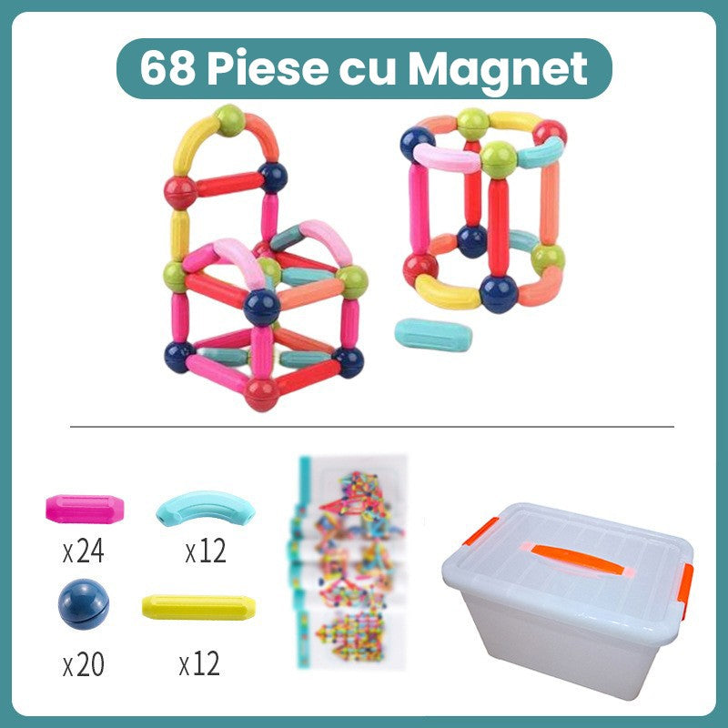 Piese Magnetice pentru Copii, Klevo, Set din 68 de Piese de diferite Culori, Constructor Magnetic cu Posibilitatea de a Construii forme Nelimitate, Multicolor