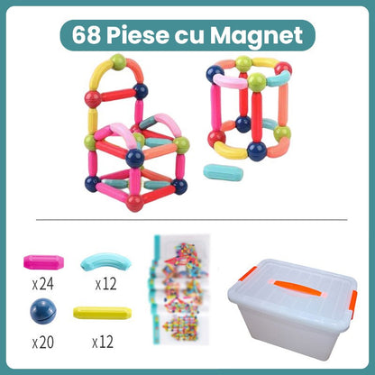 Piese Magnetice pentru Copii, Klevo, Set din 68 de Piese de diferite Culori, Constructor Magnetic cu Posibilitatea de a Construii forme Nelimitate, Multicolor