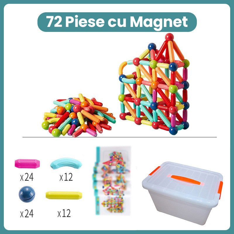 Piese Magnetice pentru Copii, Klevo, Set din 72 de Piese de diferite Culori, Constructor Magnetic cu Posibilitatea de a Construii forme Nelimitate, Multicolor