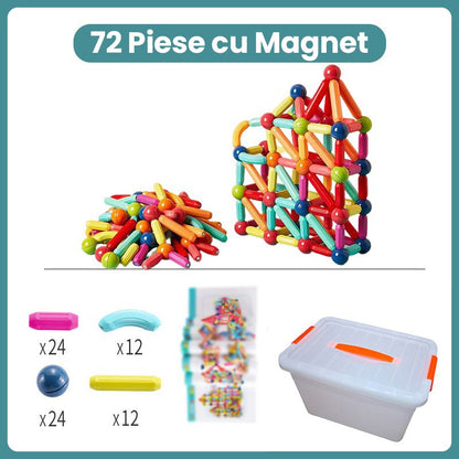 Piese Magnetice pentru Copii, Klevo, Set din 72 de Piese de diferite Culori, Constructor Magnetic cu Posibilitatea de a Construii forme Nelimitate, Multicolor