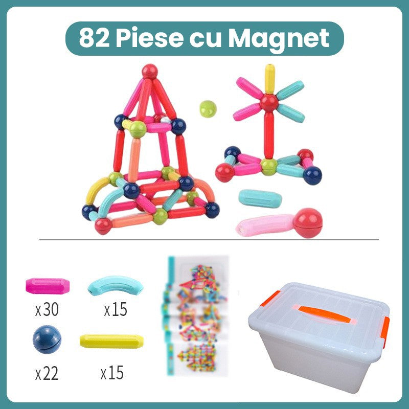 Piese Magnetice pentru Copii, Klevo, Set din 82 de Piese de diferite Culori, Constructor Magnetic cu Posibilitatea de a Construii forme Nelimitate, Multicolor