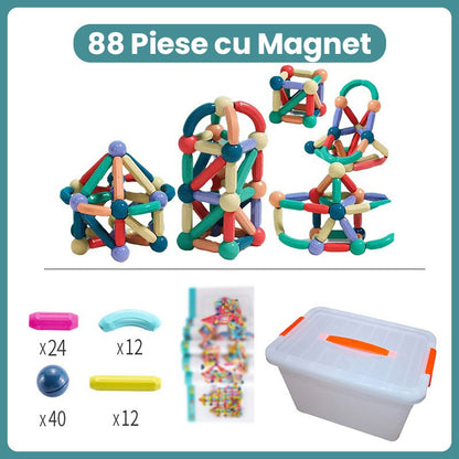 Piese Magnetice pentru Copii, Klevo, Set din 88 de Piese de diferite Culori, Constructor Magnetic cu Posibilitatea de a Construii forme Nelimitate, Multicolor