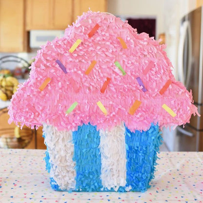 Pinata Briosa CupCake pentru Petrecere, Klevo, din Hartie Creponata si Carton, Pinata pentru Petreceri, 45 x 35 x 10 cm, Roz
