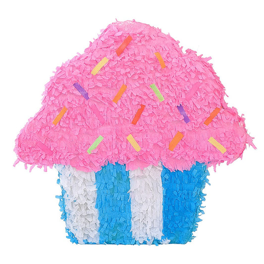 Pinata Briosa CupCake pentru Petrecere, Klevo, din Hartie Creponata si Carton, Pinata pentru Petreceri, 45 x 35 x 10 cm, Roz