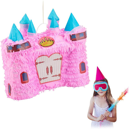 Pinata Castel Printesa pentru Petrecere, Klevo, din Hartie Creponata si Carton, Pinata pentru Petreceri, 40 x 37 x 15 cm, Roz deschis