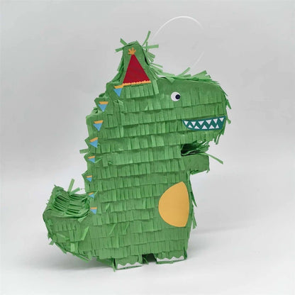 Pinata Dinozaur pentru Petrecere, Klevo, Detalii Argintii, din Hartie si Carton, Pinata pentru Copii, 25 x 7 x 27 cm, Verde