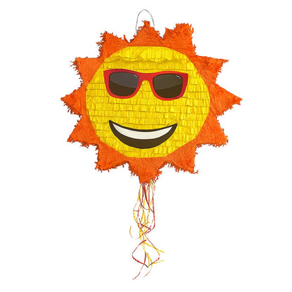 Pinata Soare cu Ochelari Sun pentru Petrecere, Klevo, din Hartie Creponata si Carton, Pinata pentru Petreceri, 40 x 40 x 7 cm, Galben Rosu