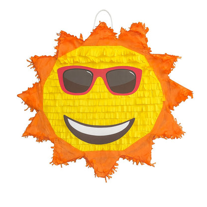 Pinata Soare cu Ochelari Sun pentru Petrecere, Klevo, din Hartie Creponata si Carton, Pinata pentru Petreceri, 40 x 40 x 7 cm, Galben Rosu