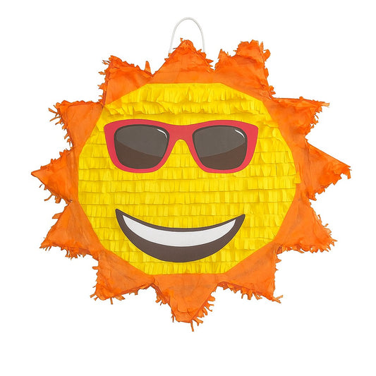 Pinata Soare cu Ochelari Sun pentru Petrecere, Klevo, din Hartie Creponata si Carton, Pinata pentru Petreceri, 40 x 40 x 7 cm, Galben Rosu