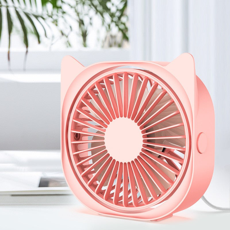 Mini ventilator pentru birou cu usb, Klevo, rotire 360 grade, 3 viteze, 13.5 x 12,8 cm, Roz