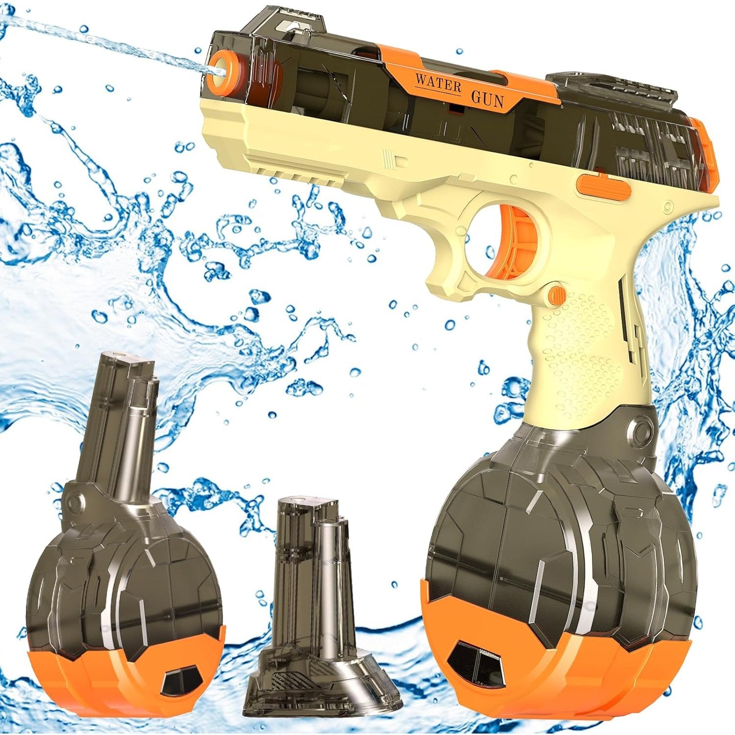 Pistol cu Apa Electric, Klevo, 2 Rezervoare 75/350 ml, din ABS+Silicon, Baterie, Incarcare USB, Conectare la Furtun, +6 Ani, Maro