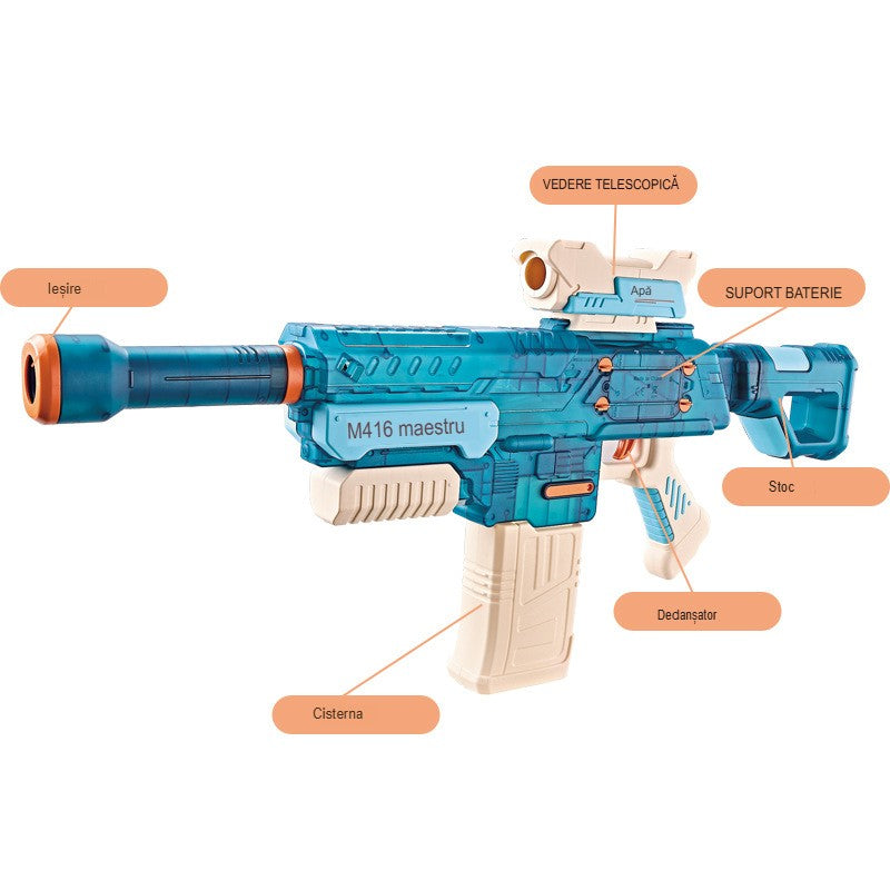 Pistol cu Apa Electric, Klevo, +6 Ani, Rezervor 500 ml, Incarcare USB, din Plastic, 69 x 5.5 x 30 cm, Albastru