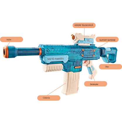 Pistol cu Apa Electric, Klevo, +6 Ani, Rezervor 500 ml, Incarcare USB, din Plastic, 69 x 5.5 x 30 cm, Albastru